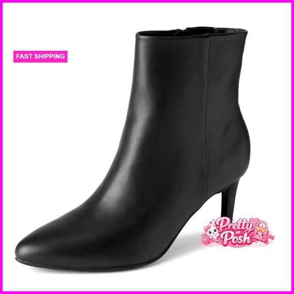 Stiletto Heel Ankle Boots Faux Leather Pointed Toe Zip Closure